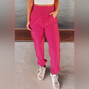 Smocked Waist Joggers Hot Pink